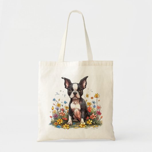 De Boston Terrier in Bloom Canvas tas (Voorkant)