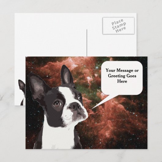 De Boston Terrier in het Space Briefkaart (Voorkant / Achterkant)