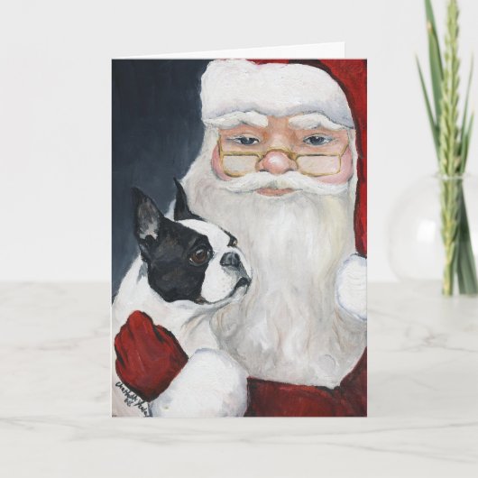 De Boston Terrier vertelt de Kerstman Art Christma Feestdagen Kaart (Voorkant)