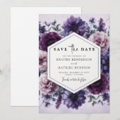 De botanische digitale Paarse bloemenbruiloft Save The Date (Voorkant / Achterkant)