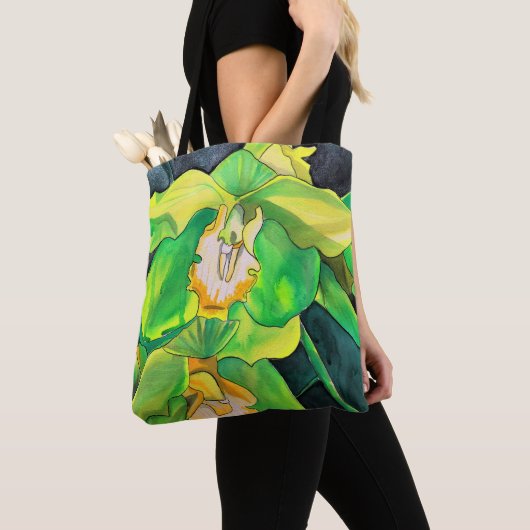 De botanische waterverf van de Groene Orchidee Tote Bag (Dichtbij)