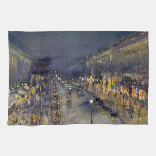 De Boulevard Montmartre bij Nacht Pissarro Theedoek