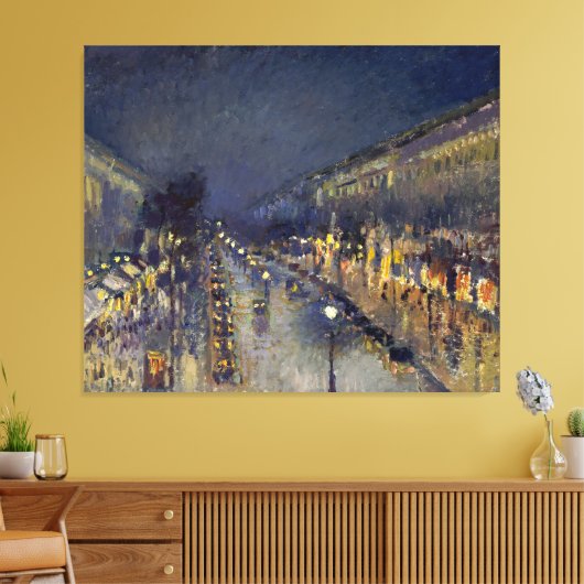 De Boulevard Montmartre in Night Pissarro Canvas Afdruk (Insitu (Woonkamer))