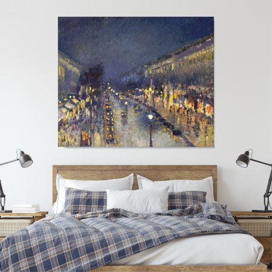 De Boulevard Montmartre in Night Pissarro Canvas Afdruk (Insitu (Slaapkamer))
