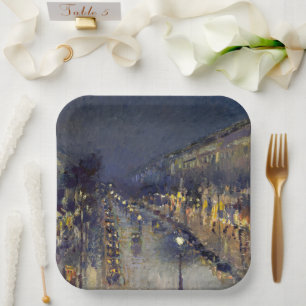 De Boulevard Montmartre in Night Pissarro Papieren Bordje