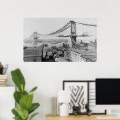 De Bouw van de Brug van Manhattan Poster (Thuiskantoor)