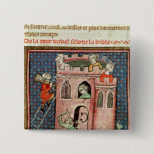 De bouw van de toren van Babel Vierkante Button 5,1 Cm
