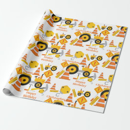 De bouw van de weg Happy Birthday - Gepersonalisee Cadeaupapier