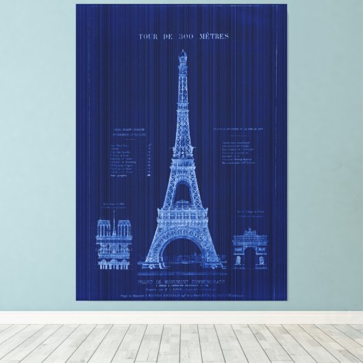 De bouwblauwdruk van de Eiffeltoren Parijs Canvas Afdruk (Insitu (Houten vloer))