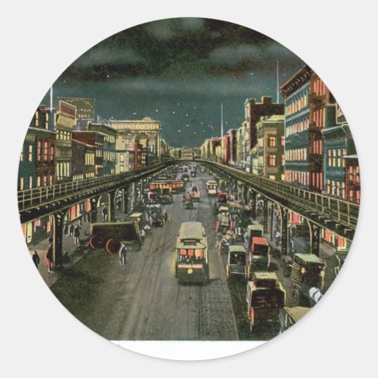 De Bowery, bij nacht, New York. . Ronde Sticker (Voorkant)