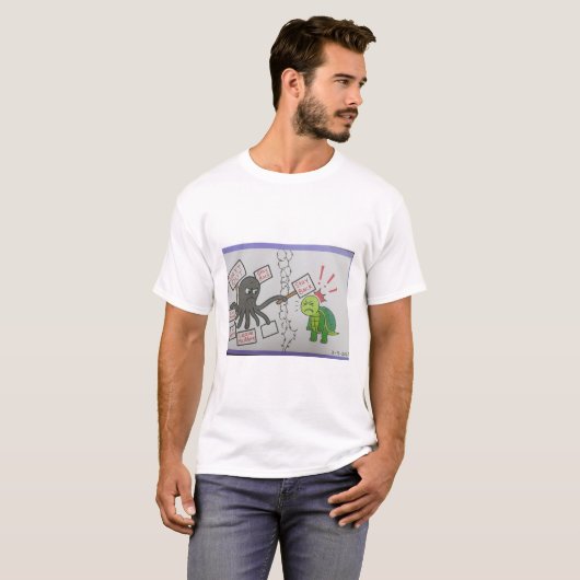 De boze octopus en de vriendelijke schildpad t-shirt (Voorkant volledig)