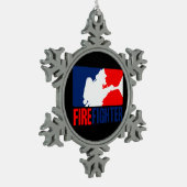 De brandweerkopvoering in drie kleuren tin sneeuwvlok ornament (Links)