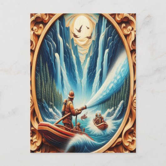 De brandweerlieden geladen op hun boot briefkaart (Voorkant)