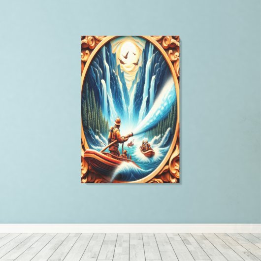 De brandweerlieden geladen op hun boot canvas afdruk (Insitu (Houten vloer))