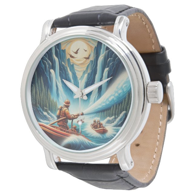 De brandweerlieden geladen op hun boot horloge (Gekanteld)