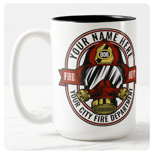 De brandweerman van het masker van de brandweerman tweekleurige koffiemok