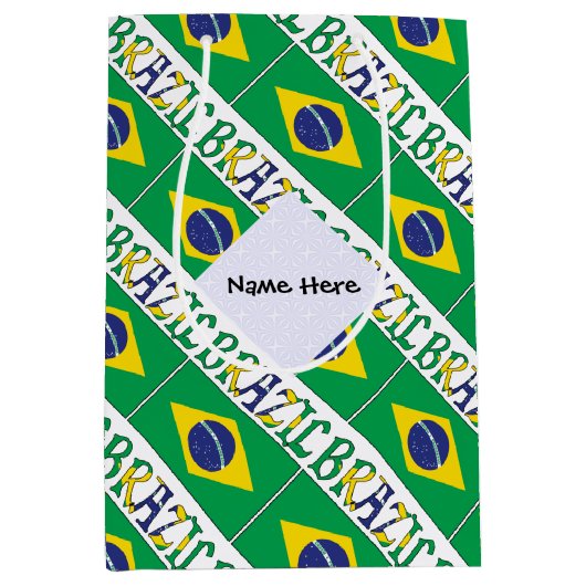 De Braziliaanse vlag met Jouw naam Medium Cadeauzakje (Voorkant)
