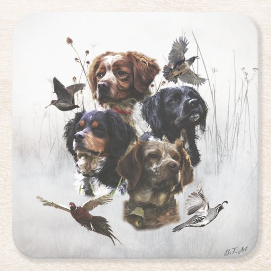 De Bretagne Spaniels, vogeljacht seizoen Kartonnen Onderzetters (Voorkant)