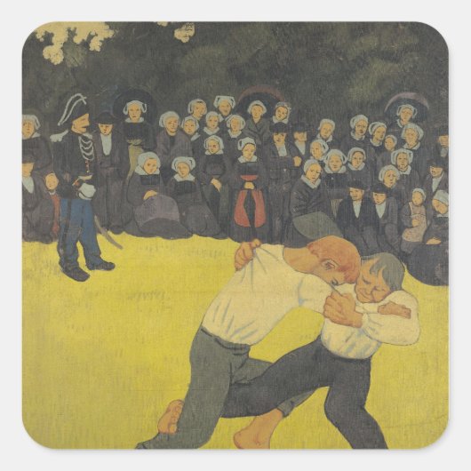 De Bretons worstelen, ca.1893 Vierkante Sticker (Voorkant)