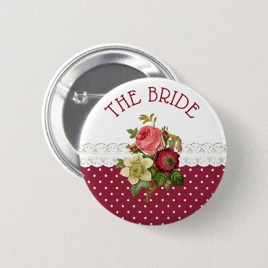 De Bride Burgundy Rozen Wedding Button (Voorkant /achterkant)