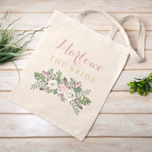 De Bride Dusty Pink Floral Boho Tote Bag
