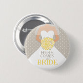 De bride-gele paardenpenknop ronde button 5,7 cm (Voorkant /achterkant)