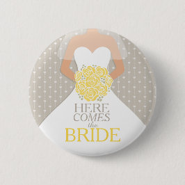 De bride-gele paardenpenknop ronde button 5,7 cm