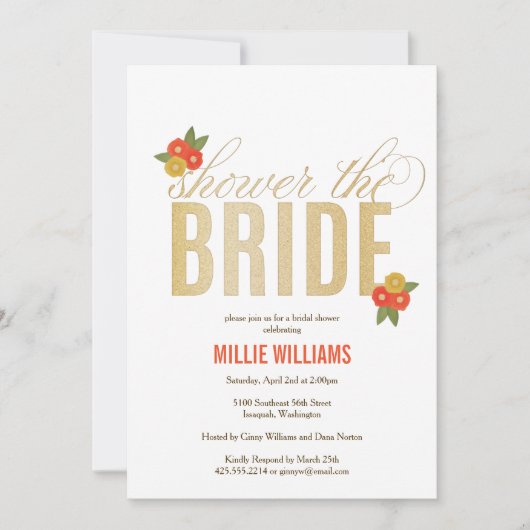 De Bride Glitter & Floral Shower Invitatio Kaart (Voorkant)