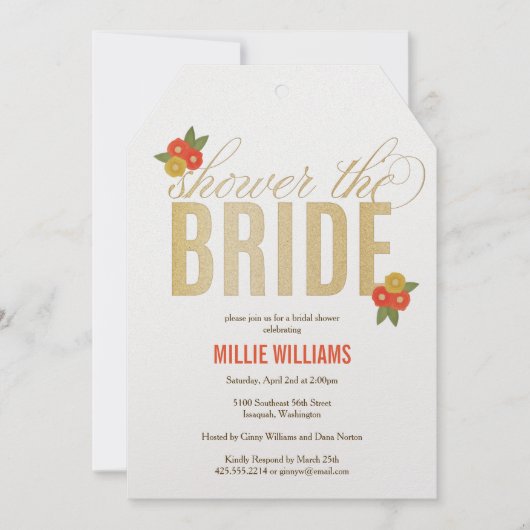 De Bride Glitter & Floral Shower Invitatio Kaart (Voorkant)