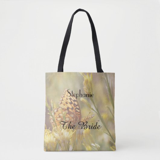 De Bride Persoonlijke Naam, Gele Boterfly Tote Bag (Voorkant)