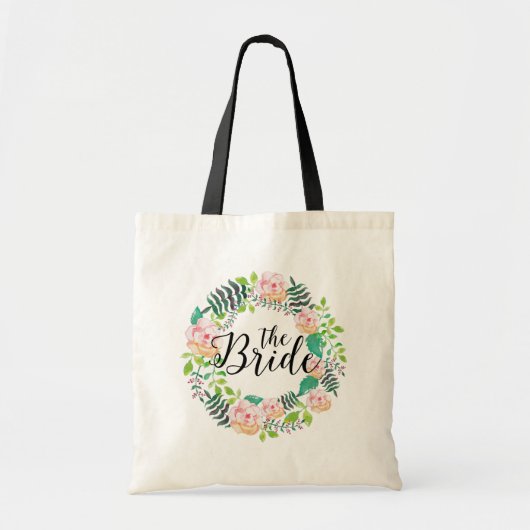 De bride Typografie-Waterverf bloemen Tote Bag (Voorkant)
