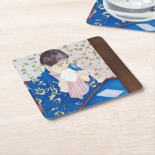 De brief, Mary Cassatt Kartonnen Onderzetters (Schuin)