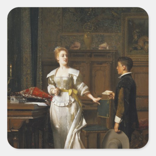 De brief van de Valentijn Vierkante Sticker (Voorkant)