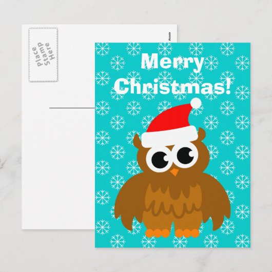 De briefkaarten van de de uilcartoon van Kerstmis (Voorkant / Achterkant)