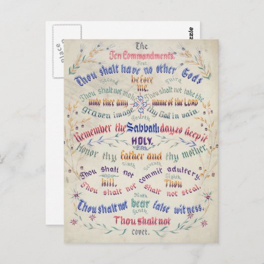 De briefkaarten van de Tien geboden (Voorkant / Achterkant)