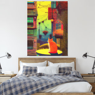 De BrightStor Cat Balcony Windows-kleuren Canvas Afdruk