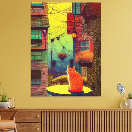 De BrightStor Cat Balcony Windows-kleuren Canvas Afdruk (Insitu (Woonkamer))