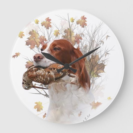 De Brittany spaniel Tapestry Metal Print Coffee  Grote Klok (Voorkant)