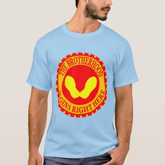 De broederschap begint hier met de gele voetafdruk t-shirt (Voorkant)