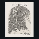 De Bronx New York Boho Arch Beige Street Map Poster<br><div class="desc">De Bronx New York Boho Minimale Arch Full Beige Color Street Map</div>