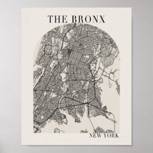 De Bronx New York Boho Arch Beige Street Map Poster