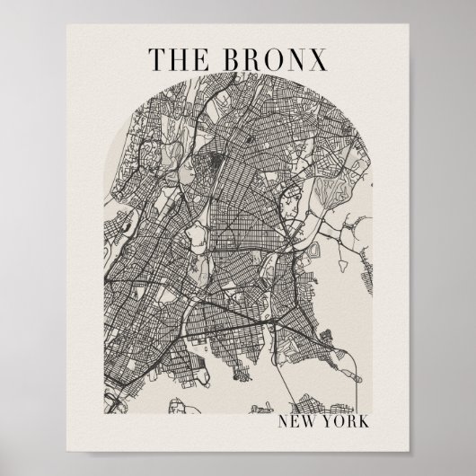 De Bronx New York Boho Arch Beige Street Map Poster (Voorkant)