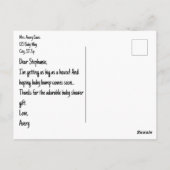 De broodje is bijna klaar baby shower bedankje briefkaart (Achterkant)