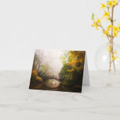 De brug en de swan van de herfst met douanetekst kaart (Gele Bloem)