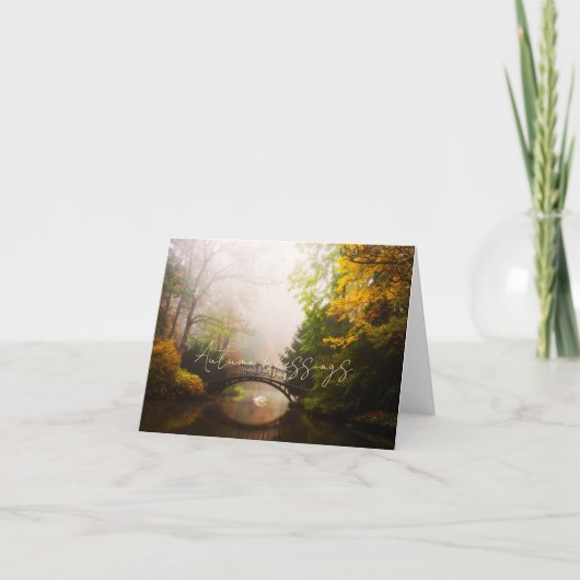 De brug en de swan van de herfst met douanetekst kaart (Voorkant)