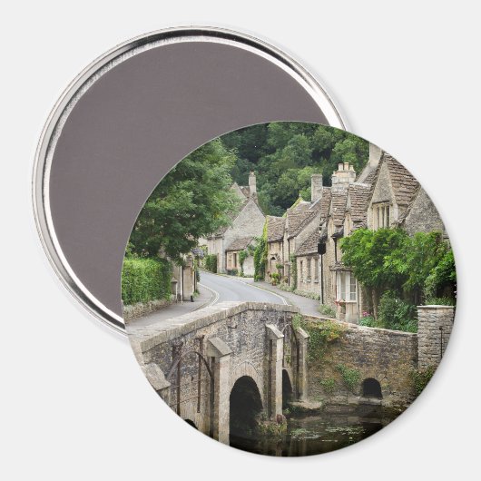 De brug in Castle Combe, UK ronde magneet (Voorkant / Achterkant)