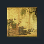 De brug over de rivier Liji Vierkante Button 5,1 Cm<br><div class="desc">De brug op de Liji-rivier van de Japanse School (pen en inkt, kleur- en goudpapier op het paneel) (zie 216569) in het Nationaal Museum van Tokio, Japan. De brug over de Liji (pen en inkt, kleur- en goudpapier op het paneel) (zie 216569) is rond de 17e eeuw tot stand gebracht....</div>