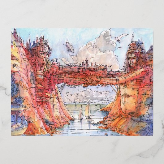 De brug stad folie feestdagen briefkaart (Voorkant)
