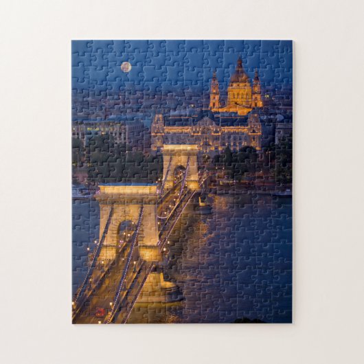 De Brug van de ketting en Volledige Maan bij nacht Legpuzzel (Verticaal)