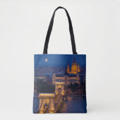 De Brug van de ketting en Volledige Maan bij nacht Tote Bag (Voorkant)